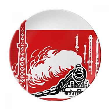 Imagem de China Train Tower Prato de sobremesa vermelho a vapor de porcelana decorativa 20,32 cm jantar casa