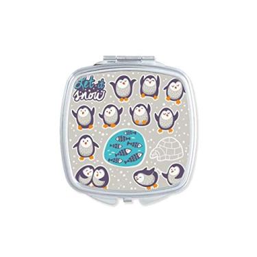 Imagem de Espelho portátil compacto com bolso e maquiagem dupla face com pinguim, peixe, neve, animal, pinguim