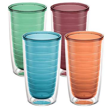 Imagem de Tervis Copo de mesa transparente e colorido feito nos EUA, copo de viagem isolado de parede dupla mantém as bebidas frias e quentes, 473 ml - pacote com 4, sortido