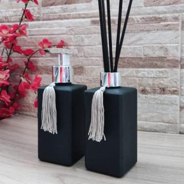 Imagem de Kit Lavabo Aromatizador E Porta Sabonete Líquido - Dispenser Organizador Banheiro - Jogo Para Banheiro - Preto