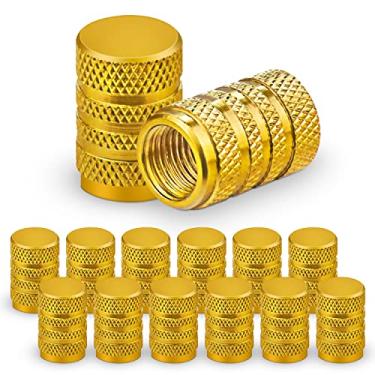 Imagem de Ouzorp Tampas de pneu de carro, 12 peças de tampas de haste de válvula-preta, tampas de haste de válvula de pneu universais para carros, SUVs, bicicleta e bicicleta, caminhões, motocicletas (ouro)