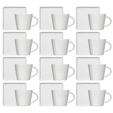 Imagem de Kit 12 Xícaras de Café 90ml em Porcelana Branca com Pires Quadrado Germer