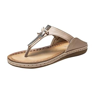 Imagem de Chinelos sem salto estilo romano para mulheres verão antiderrapante suporte arco praia chinelos casuais elegantes sandálias (bege-G, 7)