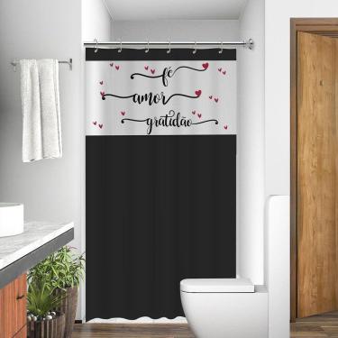 Imagem de Cortina Para Box Banheiro Com Visor Fé Amor Gratidão Com Gancho Anti Mofo Resistente Alta Qualidade Pvc Diversas Cores