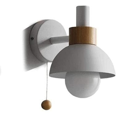 Imagem de Luminária De Parede Moderna Luminária De Parede De Madeira De Ferro Com Interruptor De Cordão, Arandela De Parede Redonda E27, Luminárias De Cabeceira, Luzes De Leitura, Iluminação De Sala De Esta