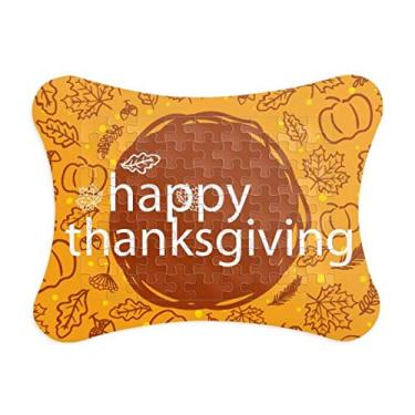 Imagem de Moldura de quebra-cabeça com estampa de ilustração feliz de Ação de Graças, enfeite de jogo de quebra-cabeça