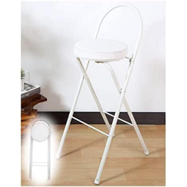 Imagem de Tamborete De Barra Dobrável Acolchoado Redondo, Cadeira De Balcão Dobrável Do Café Da Manhã Da Cozinha Com Apoio Para Os Pés, Tamborete Alto Compacto Portátil Do Lazer,Branco,Balcão 70cm/27,6 Pol.