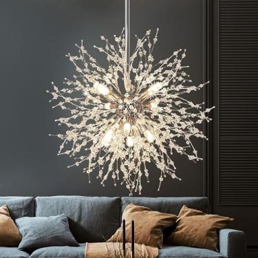 Imagem de Lustre de cristal moderno K9 luz de teto de cristal lustre de aço inoxidável para sala de estar quarto cozinha sala de jantar corredor entrada (Prata escovado-220V-8 as luzes.)