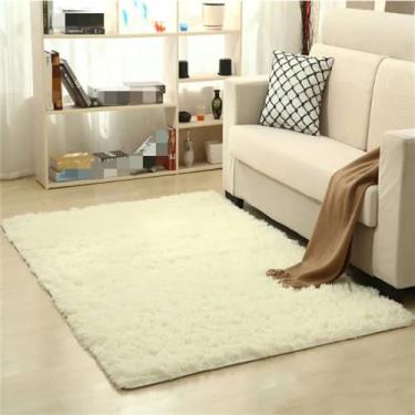 Imagem de GROWBY Tapete desgrenhado de seda macia para sala de estar casa tapetes de pelúcia quentes tapetes macios área tapete do banheiro, branco, 80x200cm