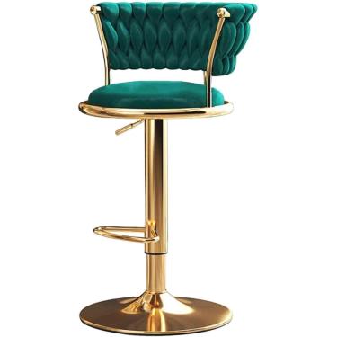 Imagem de Cadeira de bar giratória, com perna dourada e encosto estofado de veludo, para banco alto de balcão de cozinha de restaurante, altura ajustável 54-74 cm, verde