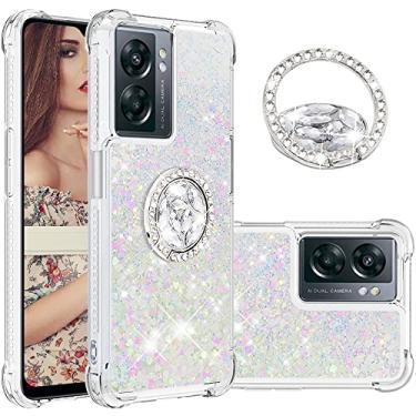 Imagem de CCSmall Capa brilhante brilhante com glitter para OnePlus Nord N300 para mulheres, capa de areia movediça líquida fluida com suporte de anel de diamante para OnePlus Nord N300/Realme Narzo 50/Oppo K10