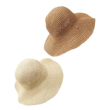 Imagem de Holibanna Chapéu De Sol 2 Unidades Chapéu de pescador de palha artesanal chapéu de praia bucket hat chapéus de sol para mulheres na moda dobrável chapéu boonie chapéu feminino manual