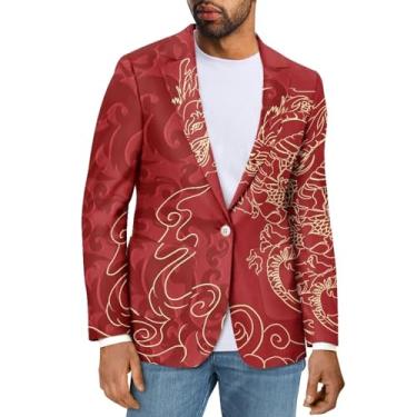 Imagem de Psesaysky Blazer masculino casual com bolsos, casaco esportivo de ajuste clássico e blazers com bolsos, jaquetas leves para homens, Dragão vermelho, P