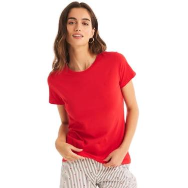 Imagem de Nautica Camiseta feminina clássica gola redonda J-Class, (Nova coleção feita de forma sustentável) vermelho brilhante, G