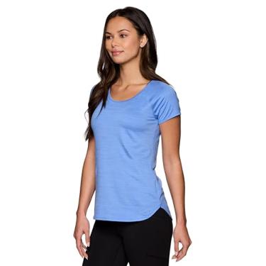 Imagem de RBX Active Camiseta feminina atlética de manga curta para ioga de secagem rápida, Space Dye Capri Blue, GG