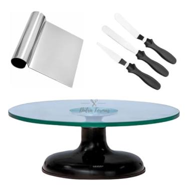 Imagem de Bailarina De Vidro Com Rolamento Duplo + Kit 3 Espátulas Confeiteiro + Tubular (Preto)