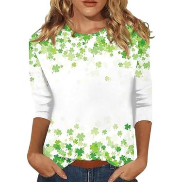 Imagem de Camisetas femininas do Dia de São Patrício com estampa de coração de trevo verde túnica camiseta estampada Lucky Mama, Branco, 5G