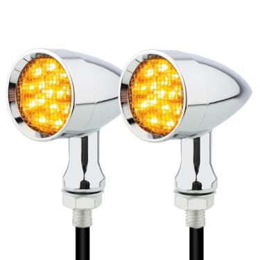 Imagem de TSUNG Luz de seta de LED Bullet para motocicleta, indicador frontal traseiro pequeno, universal para bicicleta de rua Cruiser Chopper Bobber Cafe Racer (A-Chrome-Amber)
