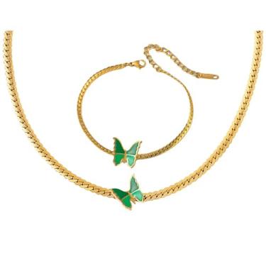 Imagem de Loqimu Gargantilha de corrente de espinha de peixe de 3 mm com pingente de borboleta para mulheres adolescentes meninas ouro aço inoxidável corrente de cobra colar clavícula colar aniversário joia