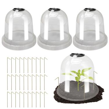 Imagem de Saihisday 30 peças capa de cúpula cloche de jardim planta cobertura de cúpula de plástico redondo protetor de planta transparente mini estufa, plantas ao ar livre cúpula planta cobertura de sino (19,6