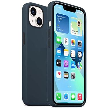 Imagem de ORKDFJ Capa traseira totalmente embrulhada para Apple iPhone 13 Mini (2021) 5,4 polegadas à prova de choque fácil de limpar capa de silicone líquido [proteção de tela e câmera] (Cor: Azul escuro)