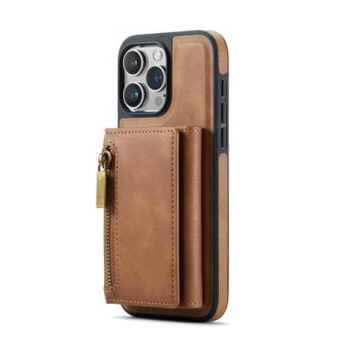 Imagem de Capa de telefone com suporte de cartão de couro removível 2 em 1 para iPhone 14 15 13 12 11 Pro Max Plus Carteira magnética capa à prova de choque, terno marrom, para iPhone 11 ProMax