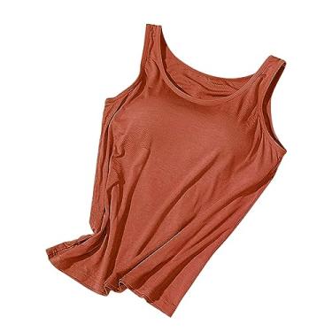 Imagem de Regatas femininas com sutiã embutido acolchoado alça larga camiseta verão básica lisa ioga atlética casual colete elástico, Vermelho, M