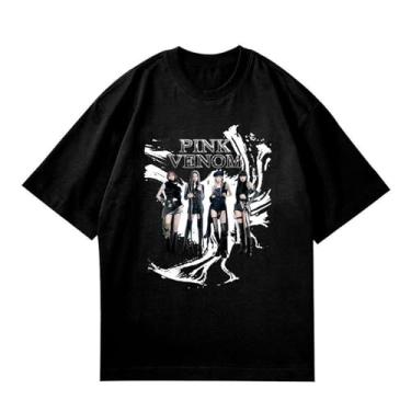 Imagem de Camiseta B-Link Solo Pink Venom K-pop Support Camiseta Born Pink Contton gola redonda camisetas com desenho animado, Preto, P