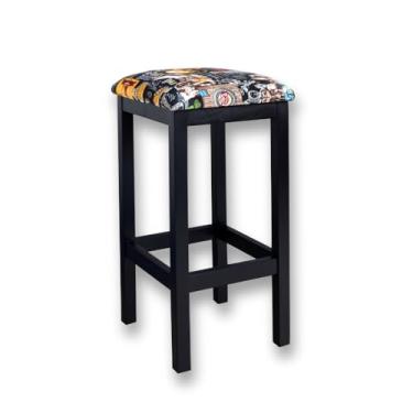 Imagem de Banqueta Alta de Madeira Maciça com Estofado Sem Encosto