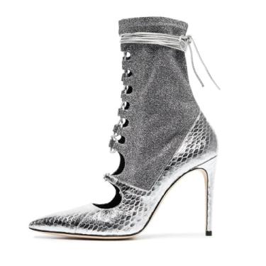 Imagem de Wwhe0514rlq Meias femininas de salto alto com cadarço e salto alto tamanho grande primavera e verão, Prata, US7.5 EU40