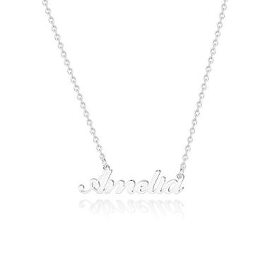 Imagem de Hidepoo Colar com nome personalizado – Colar com pingente de nome de aço inoxidável, corrente delicada com nome de letra, joias personalizadas, presentes para mulheres, Metal