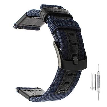 Imagem de Nice Pies Pulseira compatível com Samsung Galaxy Watch 3 de 45 mm/Galaxy Watch de 46 mm/Gear S3 Frontier, pulseira de reposição esportiva de nylon de 22 mm com fivela preta (azul escuro 22 mm)