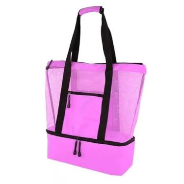 Imagem de Bolsa Térmica c/Compartimento Para Praia Piscina Campo Acampamento (Rosa)