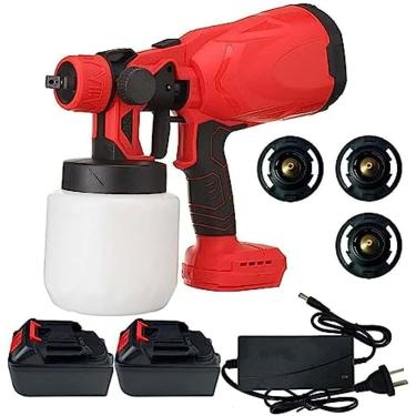 Imagem de Pistola de pintura sem fio, pulverizador elétrico de tinta de alta pressão com 3 bicos e 2 baterias, capacidade de 700ml, pistola automática portátil para vernizes de parede, esmaltes e spra