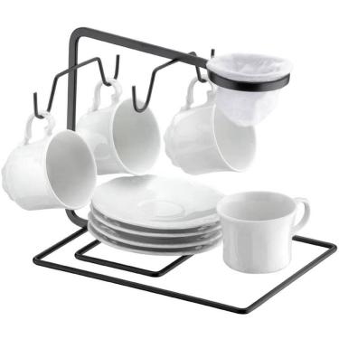Imagem de Porta Xícara de Café e Chá Aramado Schmitt com Suporte para Coador Preto Fosco