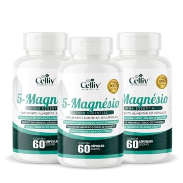 Imagem de Kit Com 03-5-Magnésios (Bisglicinato, Malato, Taurato, Óxido e Sais de Magnésio) 60 Caps 500mg Celliv