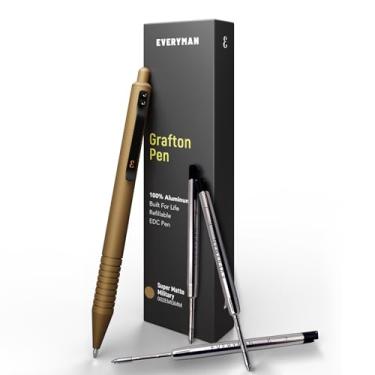 Imagem de Combo de caneta e refis Everyman Military Super Matte Grafton, caneta EDC premium nova e melhorada com pacote de 3 refis de caneta extras de gel preta (0,7 mm), maior conforto e estabilidade, presente
