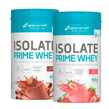 Imagem de Kit 2x Isolate Prime Whey Isolado e Hidrolisado 900g Cada Bodyaction - Morango + Chocolate