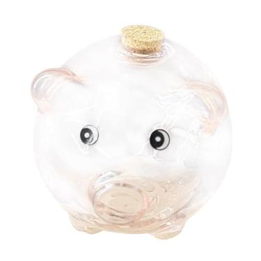 Imagem de IEUDNS Cofrinho de vidro para porco, pote de vidro fácil de usar, pote de economia de porco, premium, economizador de dinheiro, cofrinho fofo para bar, Boca redonda rosa