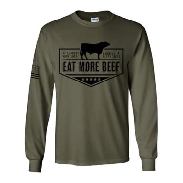 Imagem de Camiseta masculina de manga comprida Support Your Local Farmers Eat More Beef Farm to Table, Militar, 3G