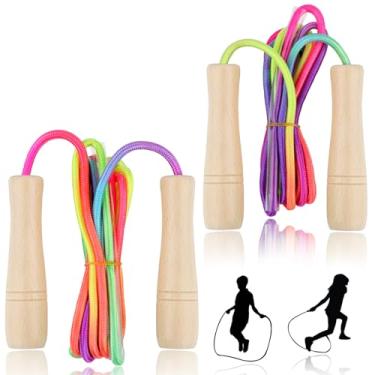 Imagem de Lorvain Corda de pular para fitness, 2 peças de corda de pular para adultos, corda de pular com cabo de madeira, corda de saltar de algodão trançada para atividades ao ar livre para exercícios