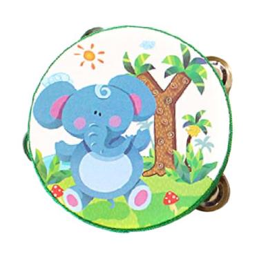 Imagem de Deevoka Pandeiro de madeira Pandeiro de mão Tambor Sino Instrumento musical Pandeiro de fileiras duplas para festa Concerto Jogo Brinquedos Crianças, Elefante, 15cm