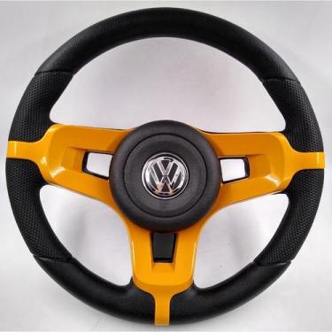 Imagem de Volante Amarelo Esportivo Fusca Brasília Buggy C/ Cubo - Volkswagen