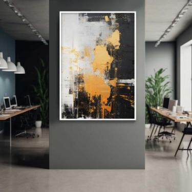 Imagem de Quadro com Moldura 90x60 Abstrato Pintura Preto Branco Dourado Decorat