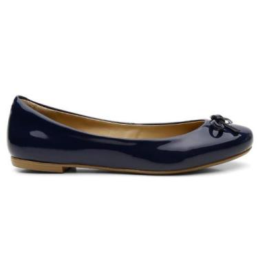 Imagem de Sapatilha Feminina Verniz Detalhe Laço Conforto Versátil - Q&A, Azul, 