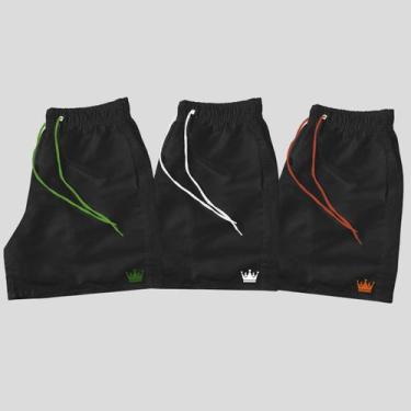 Imagem de Kit 3 Short Praia Masculino Mauricinho Coroa Bermuda Preta - MP Moda M