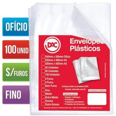 Imagem de Saco Plastico Envelope Oficio sem Furo Fino 100 Unidades - DAC