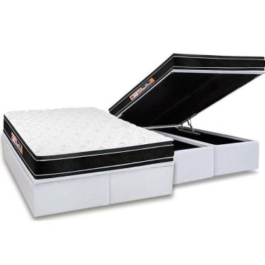 Imagem de Cama Box Baú King: Colchão Espuma Castor D33 Black e White Air Double Face Euro Pillow + Base CRC Courano White(193x203)