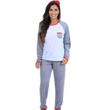Imagem de Pijama Longo Feminino Cia do Corpo 4677 Raglan, M, Mescla