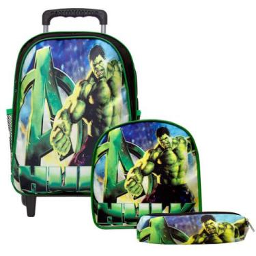 Imagem de Kit Mochila Escolar Rodinha Infantil Herói Hulk Vingadores - TOYS 2U